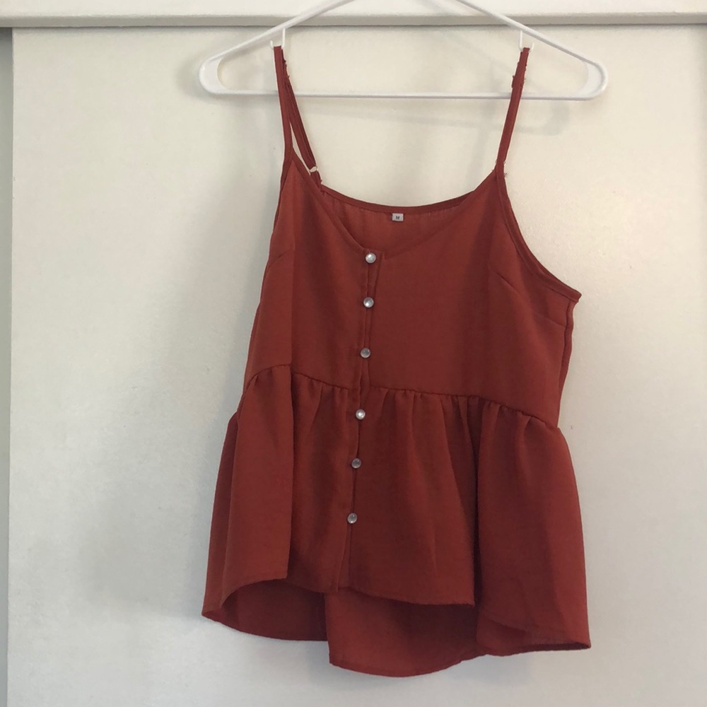 Red button up peplum top